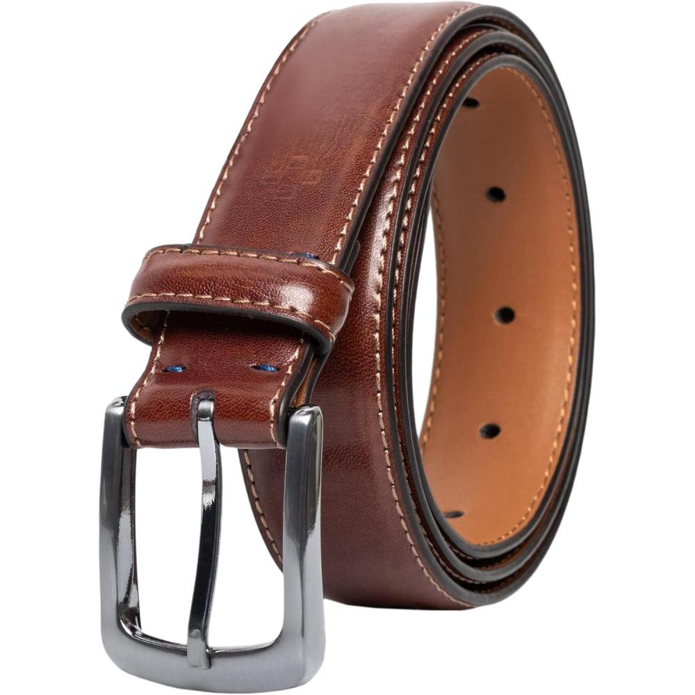 imageVince Camuto Belts Men  Belt with Edge Stitch Detailing and a Nickle Finish Belt BuckleDark Tan