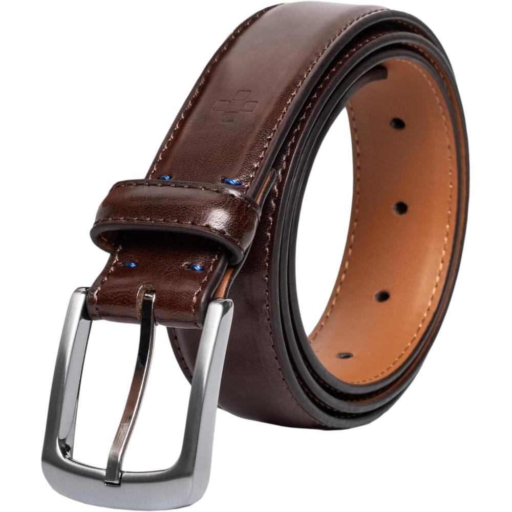 imageVince Camuto Belts Men  Belt with Edge Stitch Detailing and a Nickle Finish Belt BuckleMedium Brown