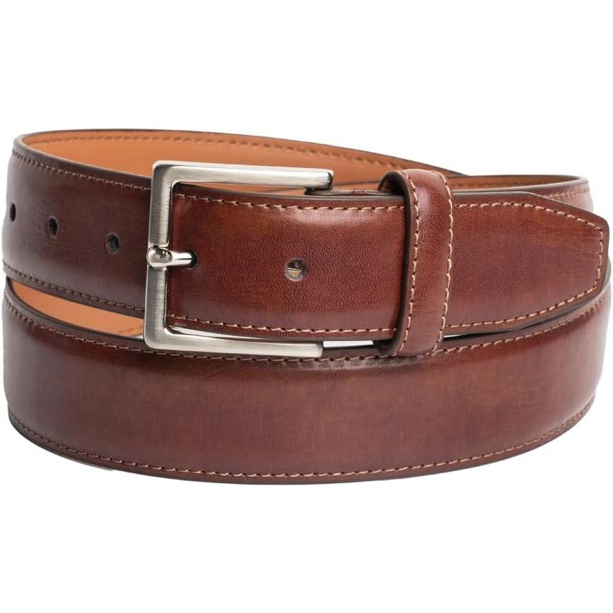 imageVince Camuto Belts Men  Black Belt with Edge Stitch Detailing and a Nickle Finish Belt BuckleDark Tan