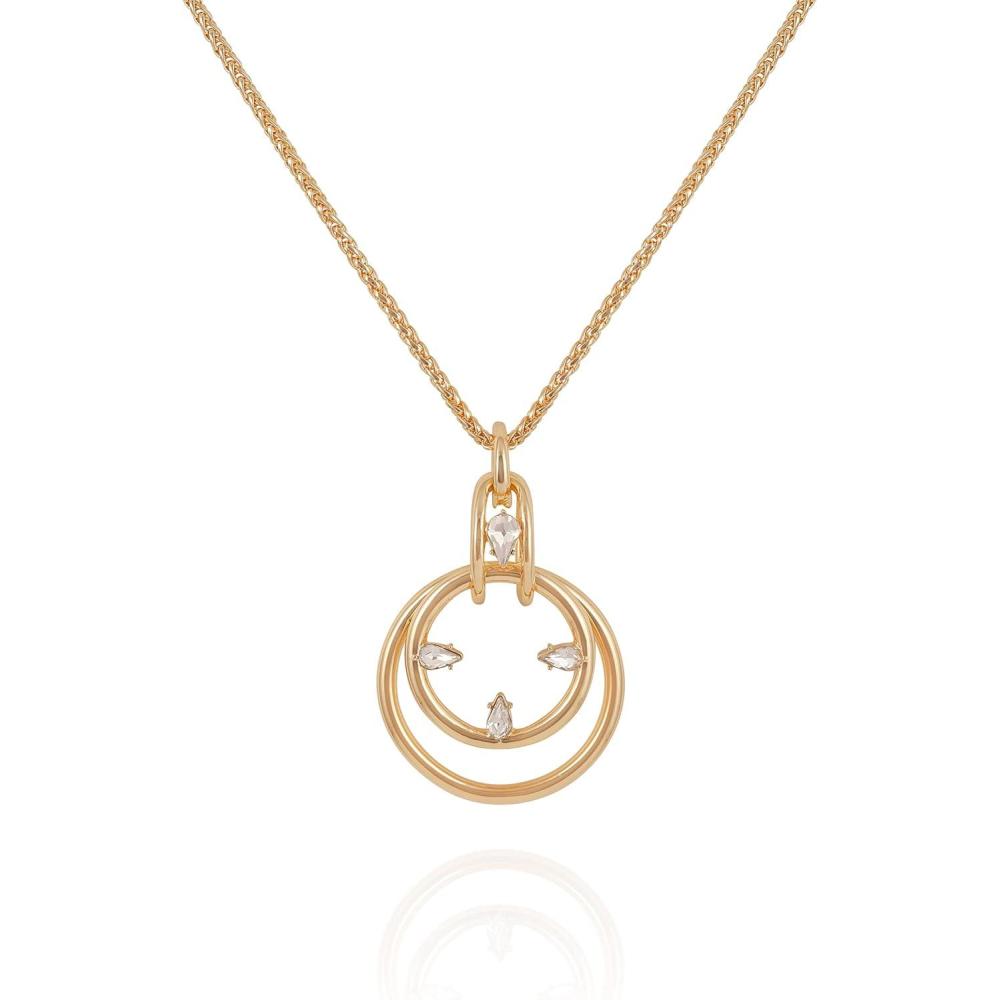 imageVince Camuto Gold Tone Circle Pendant Necklace with Glass Crystal Stones