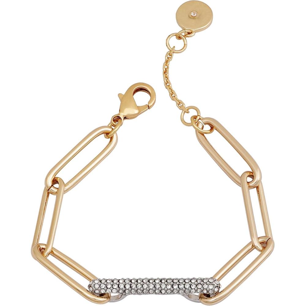 imageVince Camuto Gold Tone Paperclip Link Chain Bracelet with Crystal Stone Pave Bar
