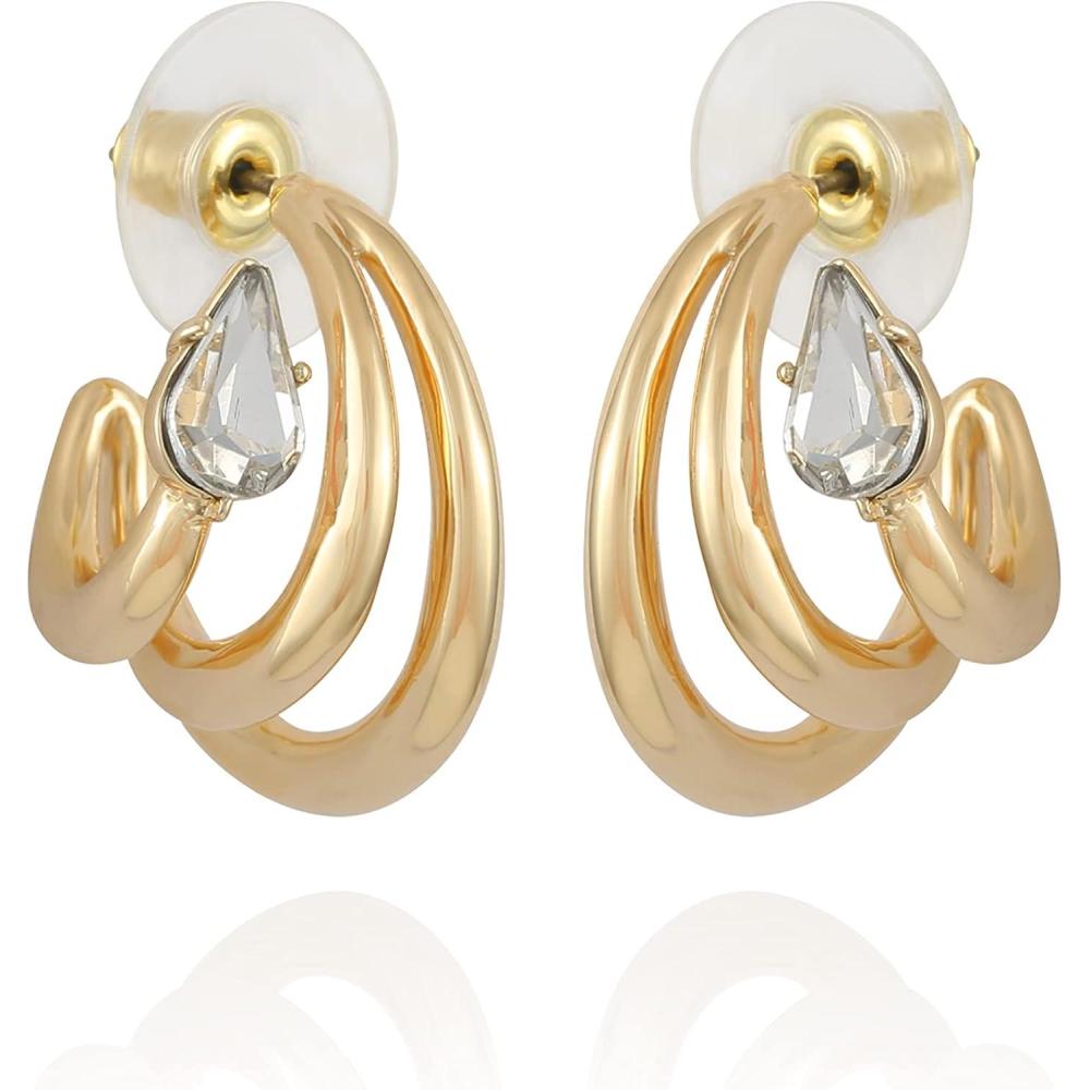 imageVince Camuto Gold Tone Small Open Spiral Hoop Earrings with Glass Stones