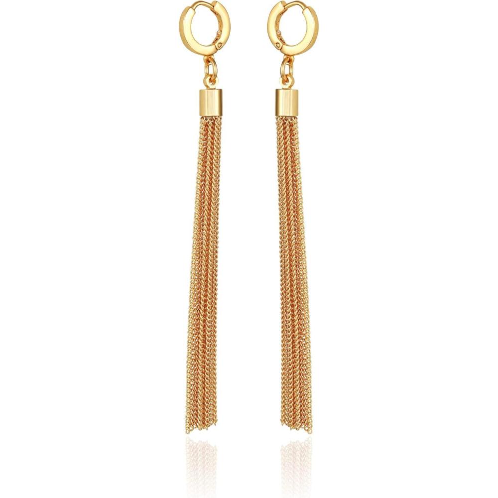 imageVince Camuto GoldTone Tassel Chain Drop Huggie Hoop Earrings