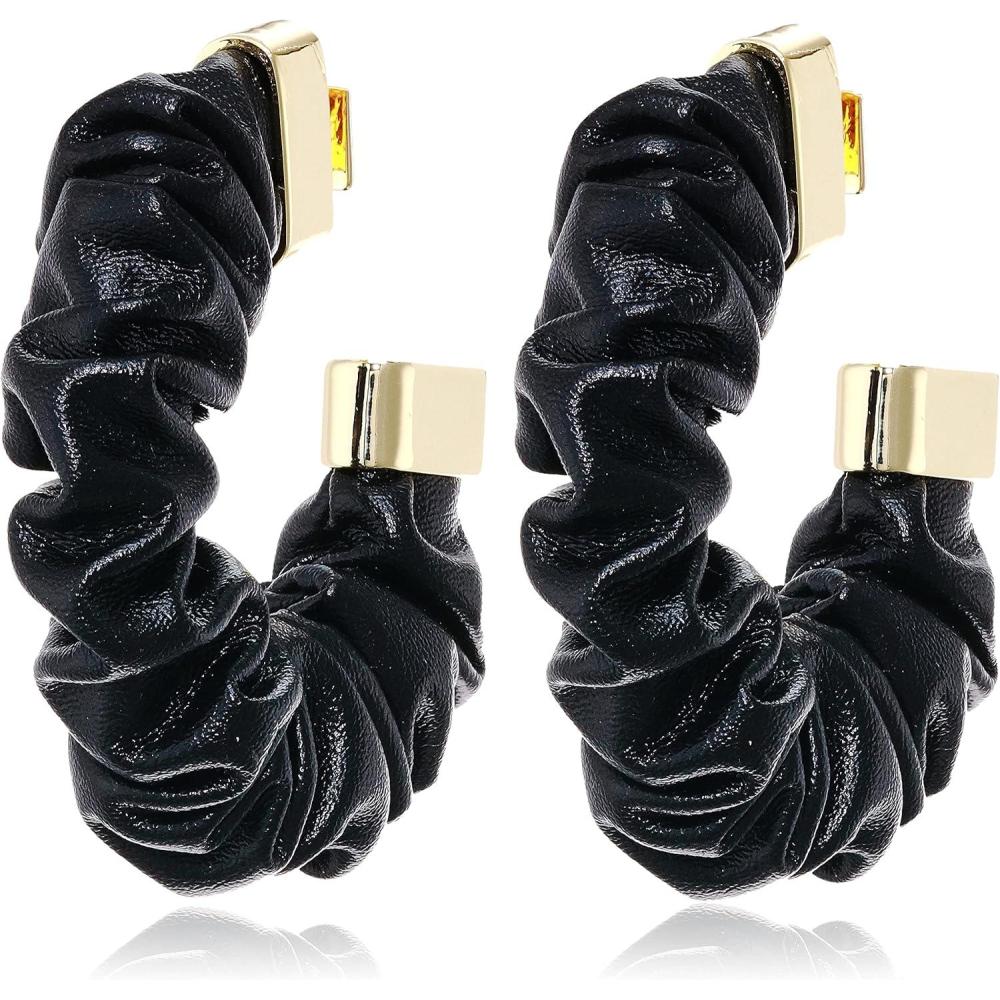imageVince Camuto Goldtone Faux Leather Black Open Hoop Earrings