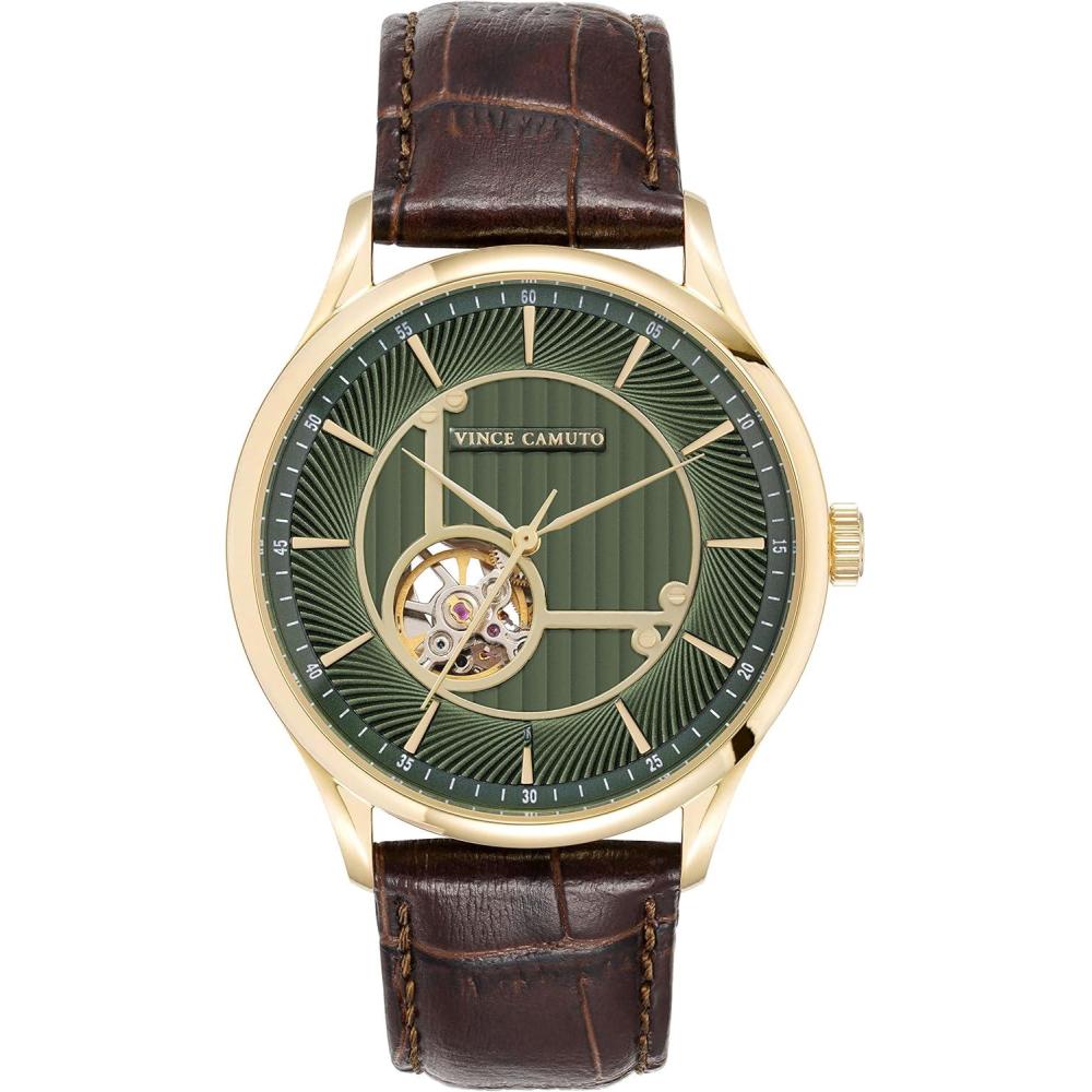 imageVince Camuto Mens Automatic Movement CrocoGrain Leather Strap Watch VC1160
