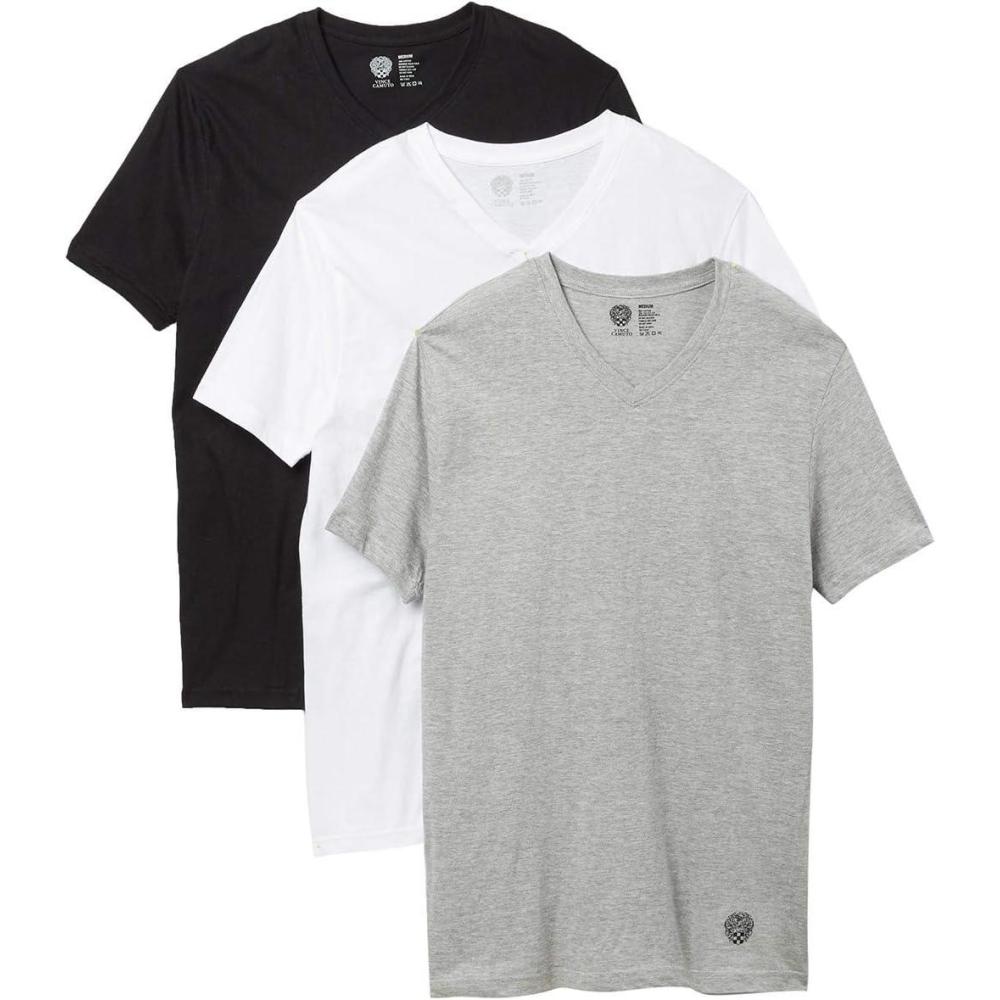 imageVince Camuto Mens Cotton VNeck Tee TShirt MultiPack3pack BlackGrey HeatherWhite