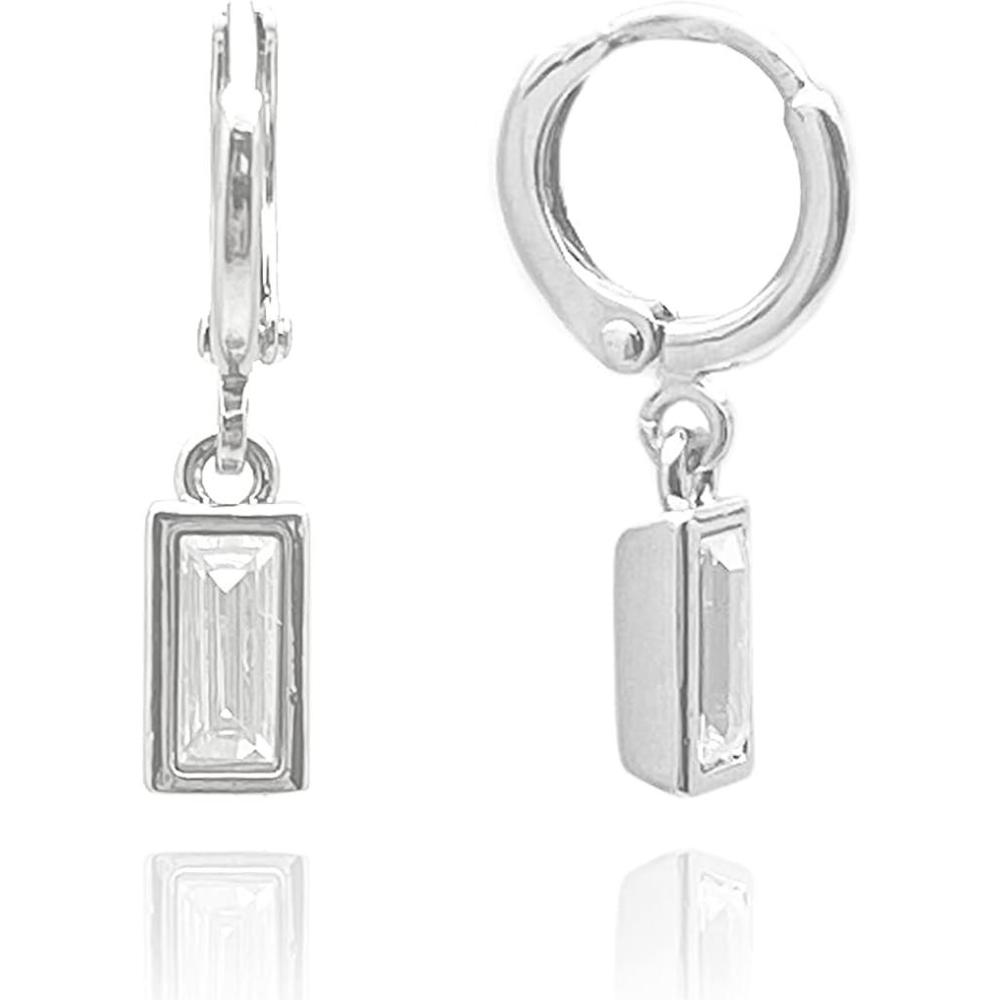 imageVince Camuto Silver Tone Crystal Glass Stone Drop Huggie Earrings For Women