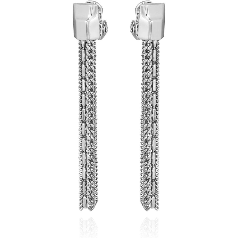 imageVince Camuto Silver Tone Mixed Chain Tassel Clip On Earrings For Women