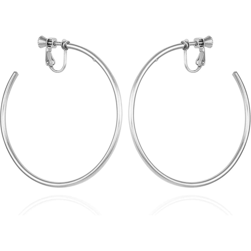imageVince Camuto SilverTone Large Open Hoop Clip On Earrings For Women