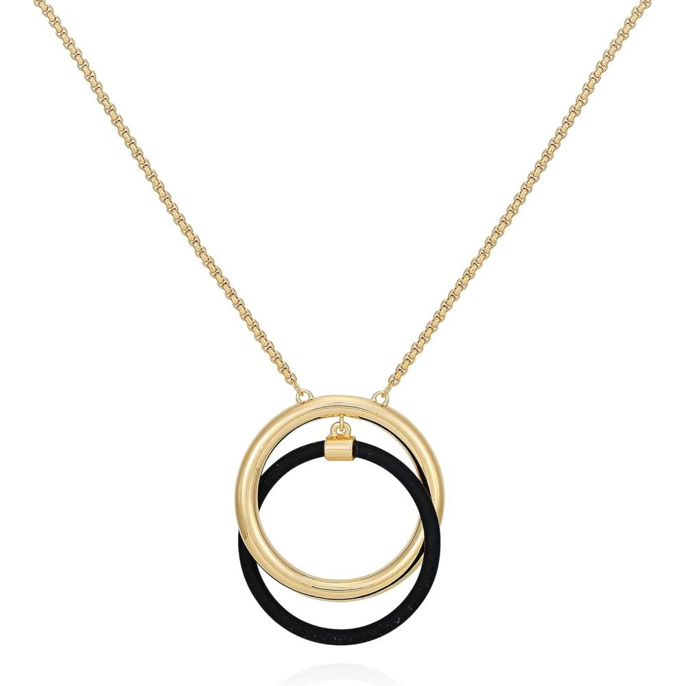 imageVince Camuto Two Tone Long Black Circle Pendant Necklace For Women
