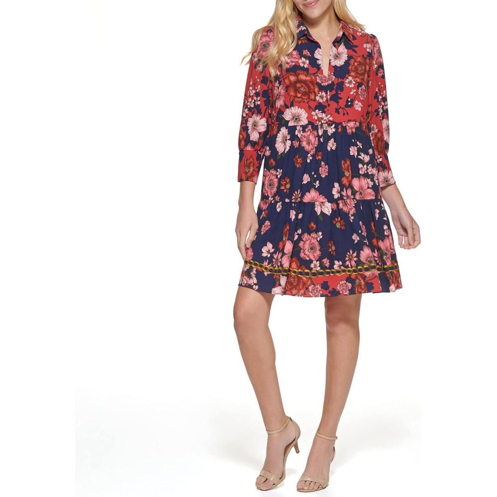 imageVince Camuto Womens Casual Printed Trapeze DressPersimmon