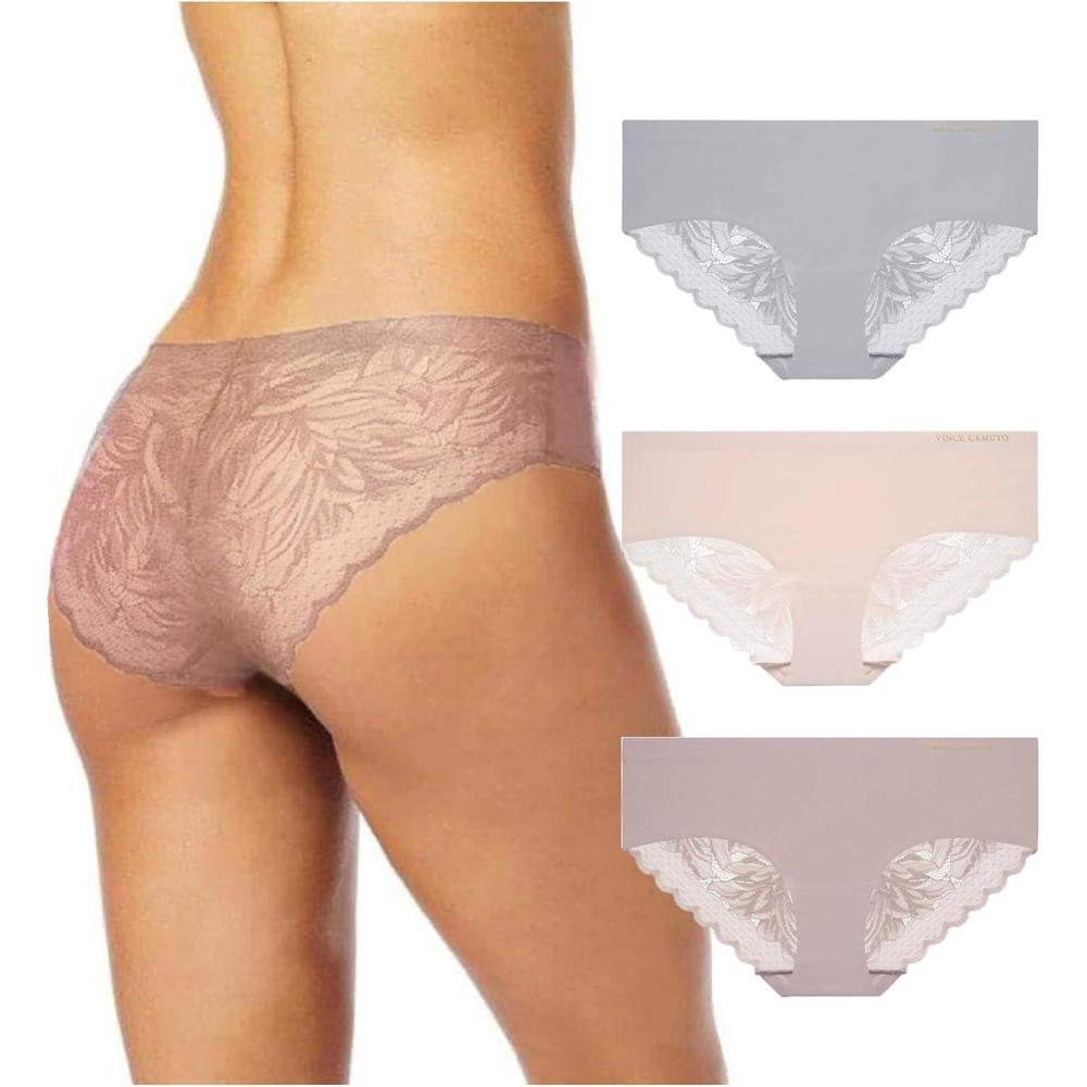 imageVince Camuto Womens Hipster Underwear Soft Seamless Lace Breathable Ladies Panties 36 Pack Ropa Interior de MujerMorganiteGreyTaupe 3pk