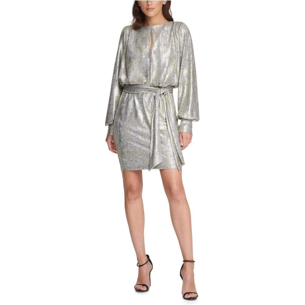 imageVince Camuto Womens Metallic Knit Dress with BeltGold
