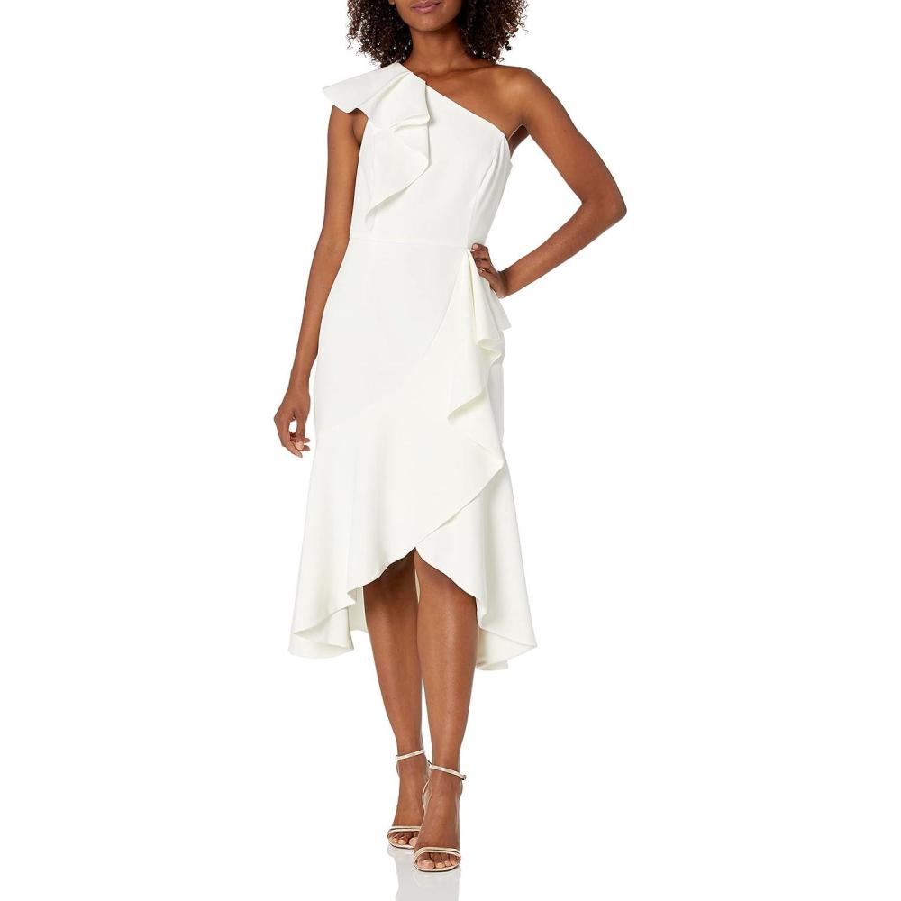 imageVince Camuto Womens One Shoulder Ruffle High Low Cocktail DressIvory