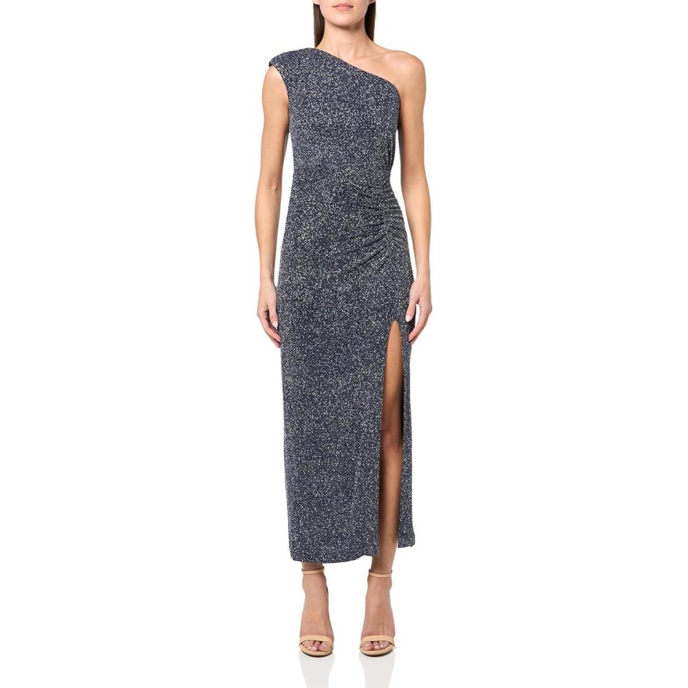 imageVince Camuto Womens One Shoulderfront Slit Metalic Knit GownNavy