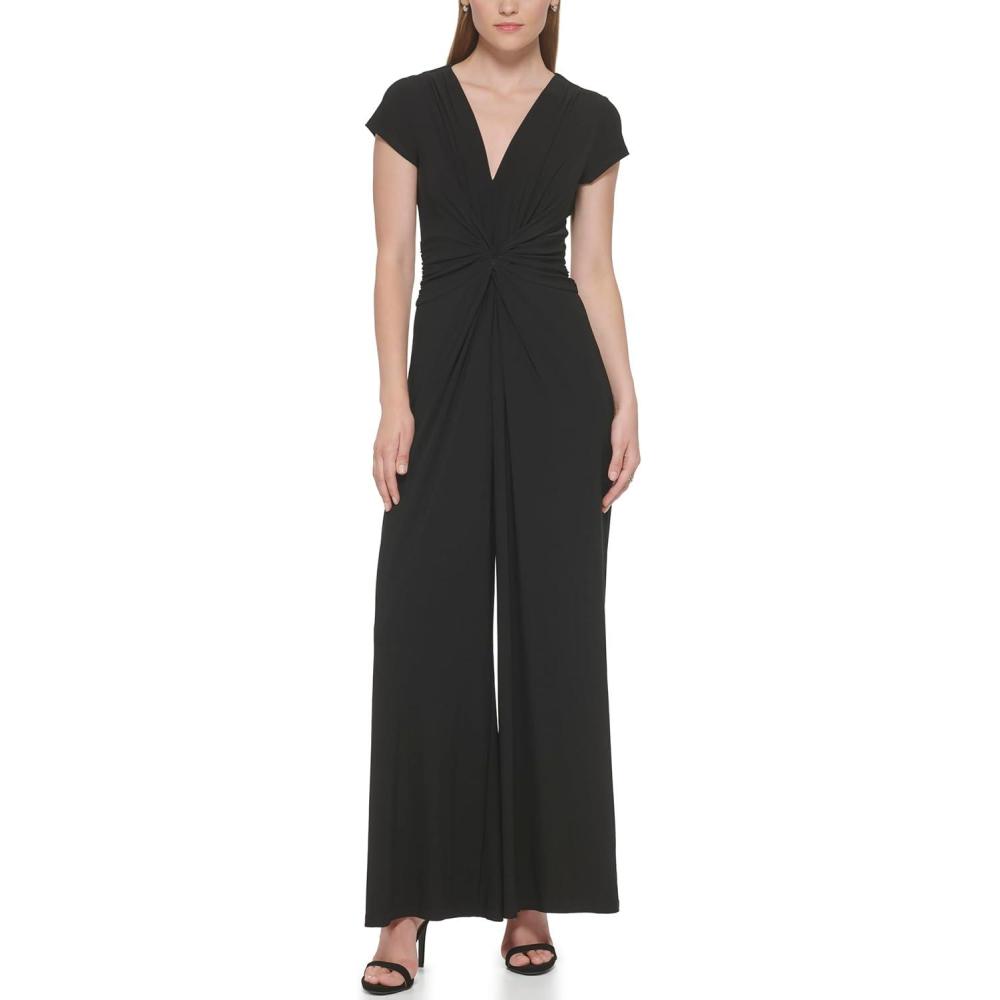 imageVince Camuto Womens Short Sleeve Vneck Twist Front Summer JumpsuitBlack