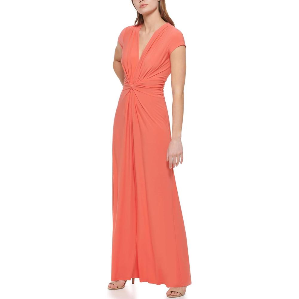 imageVince Camuto Womens Short Sleeve Vneck Twist Front Summer JumpsuitCoral