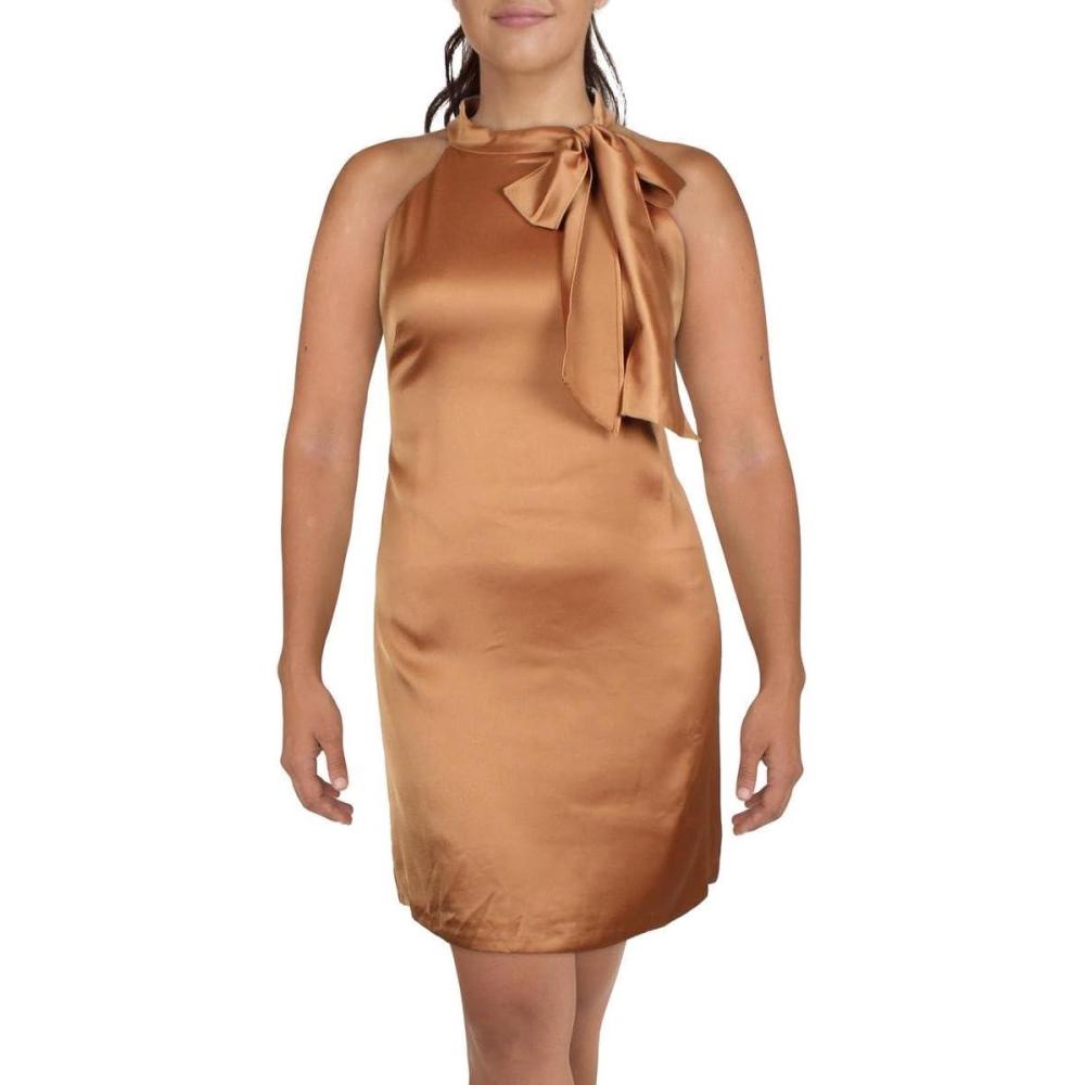 imageVince Camuto Womens Sleeveless Halter Tie Neck Shift Mini DressBronze