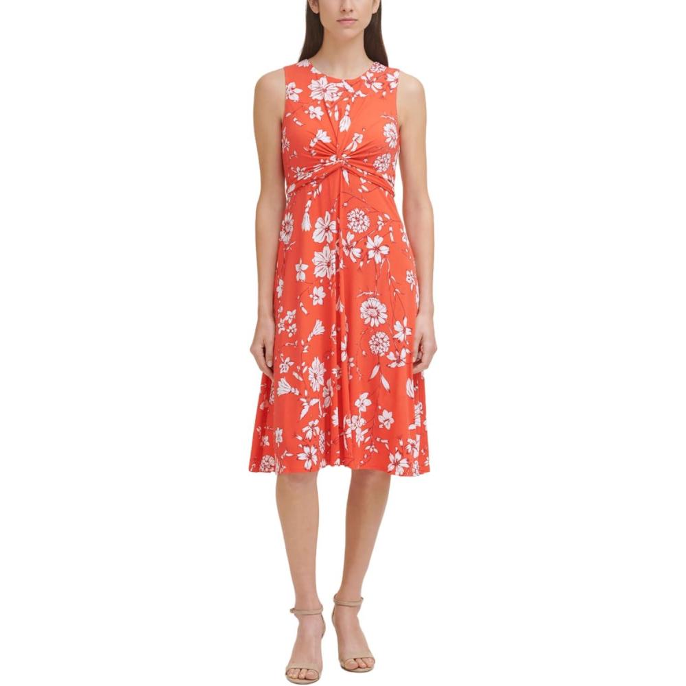imageVince Camuto Womens Sleeveless High Neck Twist Front Midi DressRed
