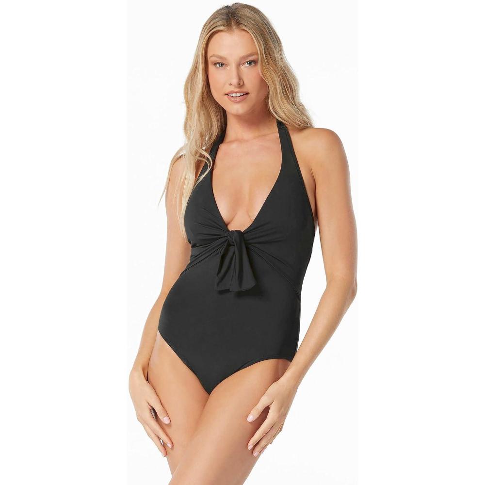 imageVince Camuto Womens Solid Tie Front Halter One PieceBlack