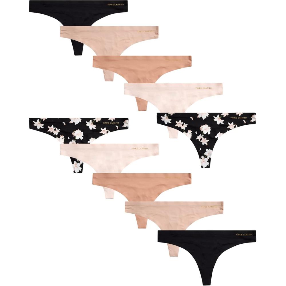 imageVince Camuto Womens Thong Underwear  5 Pack10 Pack Ultra Soft ampamp Sexy Lingerie  Breathable Panties for Women Size XLarge Black Floral 10 Pack