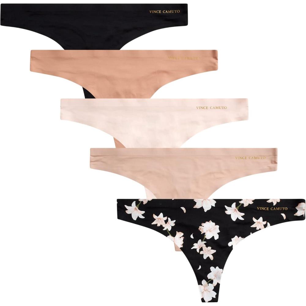 imageVince Camuto Womens Underwear Breathable Seamless Thong No Show Ladies Panties 5 PackBlack Floral 5 Pack