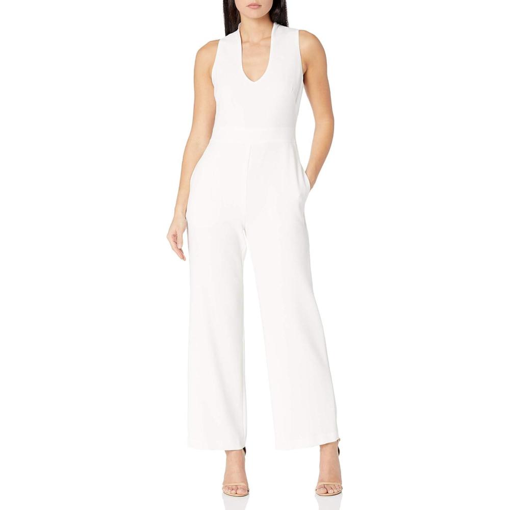 imageVince Camuto womens Sleeveless Scoop Neck Crepe JumpsuitIvory