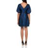 Vince Camuto Women’s Puff Sleeve Boat Neck Jaquard Mini Dress(Navy)