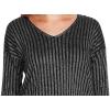 Vince Camuto Women’s Rib Stripe Lurex V-Neck Sweater(Rich Black)