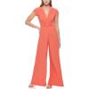 Vince Camuto Womens Short Sleeve V-neck Twist Front Summer Jumpsuit(Coral)