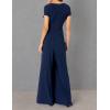 Vince Camuto Womens Short Sleeve V-neck Twist Front Summer Jumpsuit(Navy)