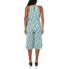 Vince Camuto Women’s Sleeveless High Neck Tie Waist Capri Jumpsuit(Teal Multi)