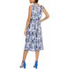 Vince Camuto Womens Sleeveless High Neck Twist Front Midi Dress(Ivory Navy)