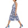 Vince Camuto Womens Sleeveless High Neck Twist Front Midi Dress(Ivory Navy)