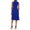 Vince Camuto Women’s Sleeveless V Neck Dress with Diagonal and Ruffled Hem, Cobalt