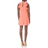Vince Camuto Women’s Souffle Chiffon High Neck Float with Ruffles(Coral)