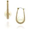 Vince Camuto Gold Tone Crystal Glass Stone and Pearl Pave Hoop Earrings
