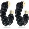 Vince Camuto Goldtone Faux Leather Black Open Hoop Earrings