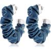 Vince Camuto Silvertone Blue Faux Leather Open C Hoop Earrings
