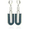 Vince Camuto Silvertone Faux Leather Blue Woven Huggie Drop Earrings