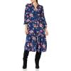 Vince Camuto Women’s 3/4 Balloon Sleeve V-Neck A-Line Midi Dress(Navy Multi)