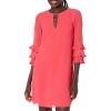 Vince Camuto Women’s Chiffon Float Dress with Pleated Sleeve(Coral)