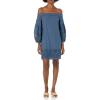 Vince Camuto Women’s Cotton Eyelet Off The Shoulder Balloon Sleeve Shift Dress(Navy)