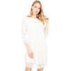 Vince Camuto Women’s Lace and Flock Dot Mesh Three Quarter Sleeve Shift(Ivory)