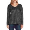 Vince Camuto Women’s Rib Stripe Lurex V-Neck Sweater(Rich Black)