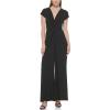 Vince Camuto Womens Short Sleeve V-neck Twist Front Summer Jumpsuit(Black)