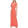 Vince Camuto Womens Short Sleeve V-neck Twist Front Summer Jumpsuit(Coral)