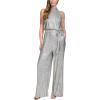 Vince Camuto Womens Sleeveless Mock Neck Tie Wasit Metallic Knit Jumpsuit(Grey)
