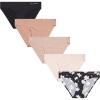 Vince Camuto Women’s Underwear Seamless Bikini, No Show Breathable Ladies Panties, Soft and Stretchy, Ropa Interior, 5 Pack(Black Floral/Ballet/Tan/Chai/Black)