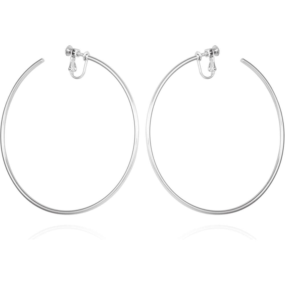 imageVince Camuto Silver Tone Extra Large Open Hoop Earrings For Women Clip On XL